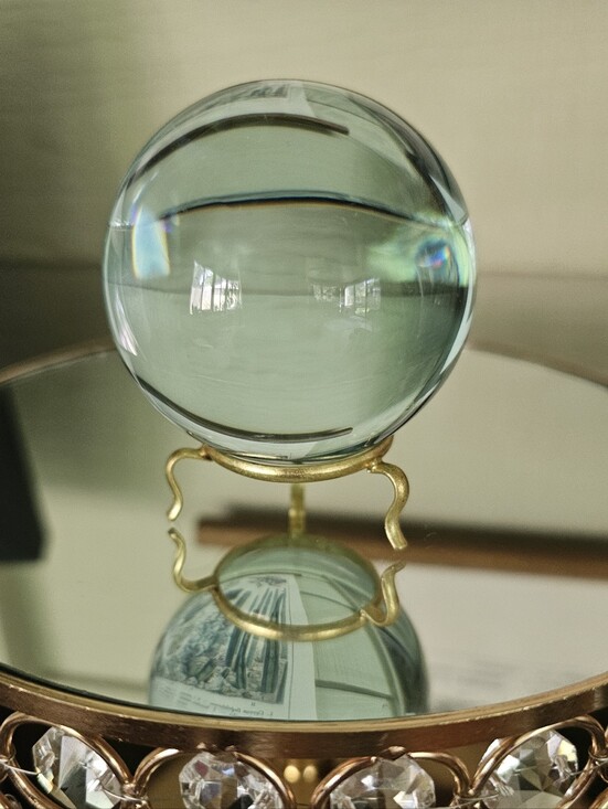 No Brand Other - Subtle Smoky Green Scrying (80mm) Crystal Ball w/Gold Stand
